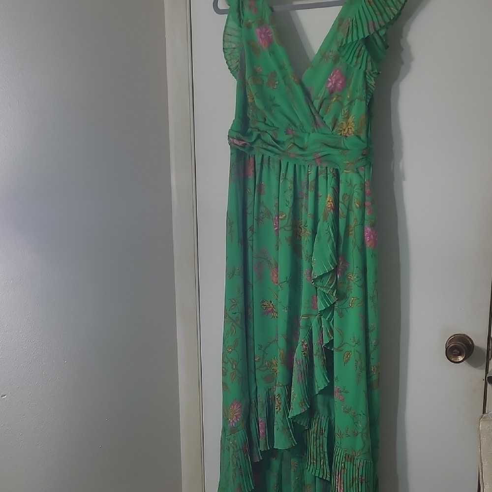 Anthropologie Green Floral Maxi Dress